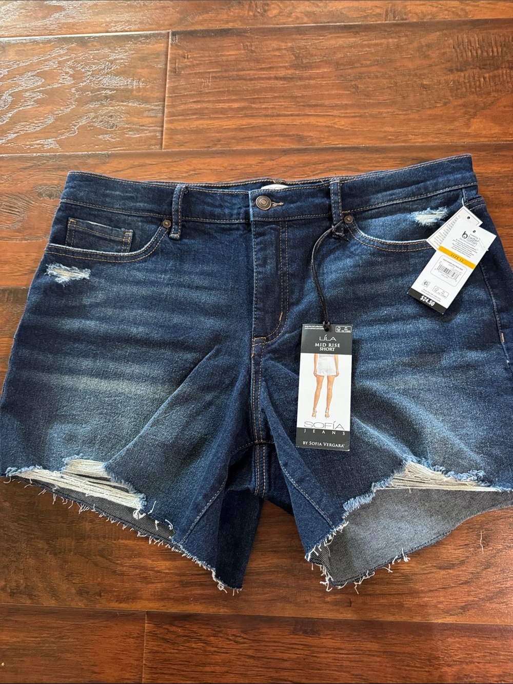sofia by sofia vergara Dark Blue Distressed Mid-Rise Jean Shorts